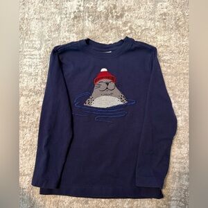 Hanna Andersson Navy Long Sleeve Tee with Seal in Red Beanie size 5